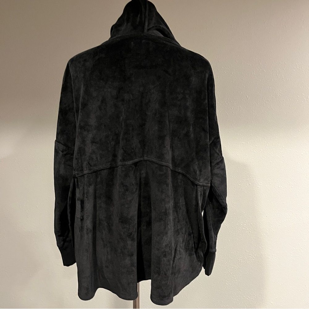 Dkny oversized Velvet Black Wrap Pullover Hoodie Kangaroo Pocket Size M - Picture 8 of 15